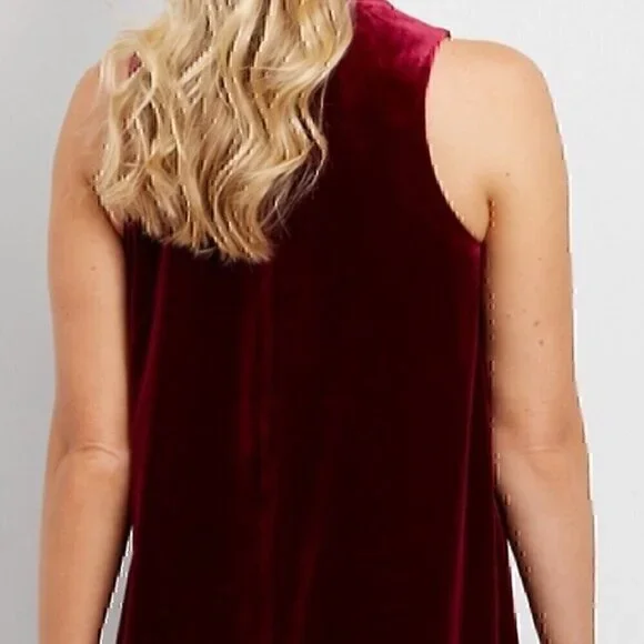 MAURICES Velvet Shift Dress Burnout Pattern Burgundy Maroon Red High Neck Velour - Picture 3 of 12